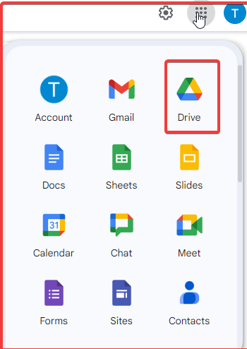 Image of Google Drive and other icons in the Google apps envelope