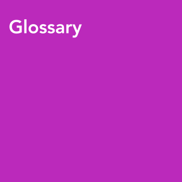 A purple square, with white text reading 'Glossary' at the top left of the image.