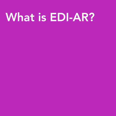 A purple square, with white text reading 'What is EDI-AR?' at the top left of the image.