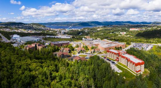 An overhead photograph of the Grenfell Campus of Memorial University.