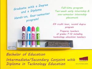Bachelor of Education (Intermediate/Secondary) Conjoint with Diploma in Technology Education