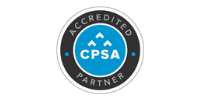 Grey Circle around blue circle spelling accredited partner - C P S A