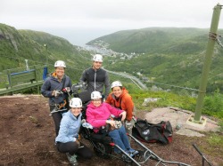 Kim White with Jaymee Webster, Dr. TA Loeffler, and members of the North Atlantic Zip Line team.