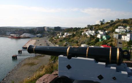 Cannon and Battery/Harbor in background 