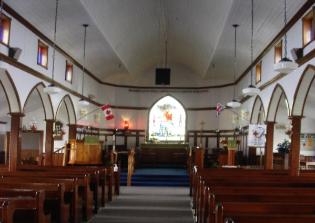 'Seal Skin Church'. The interior of the 'Seal Skin Church', Flower's Cove