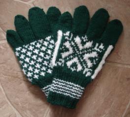 Simmonds, Mary Jane. Traditional double-knit snowflake pattern gloves made by Mary Jane Simmonds, Conche, Newfoundland