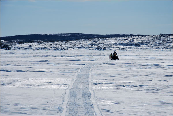 Heading out to Indian Harbour across the sea ice