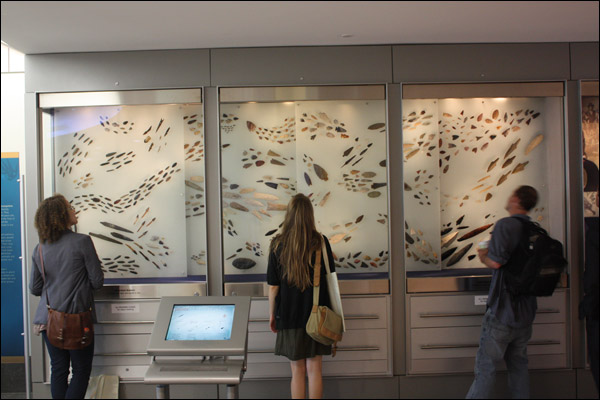 American Indian Museum:  Michelle Davies, Eliza Brandy, and Andrew Collins
examining a lithid display at the Museum of the American Indian