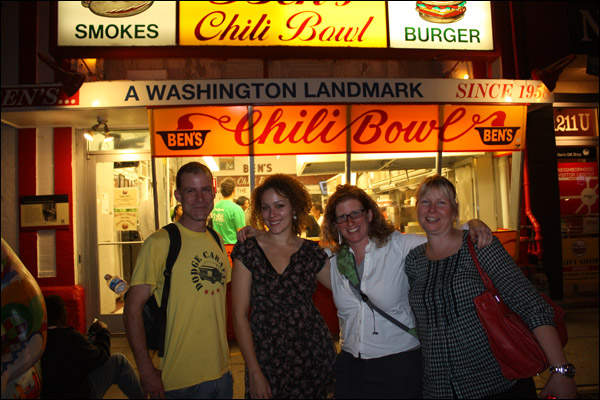 Ben's Chili Bowl: Andrew Collins, Michelle Davies, Amanda Crompton, and Lisa Rankin at a famous DC institution, Ben's Chili Bowl