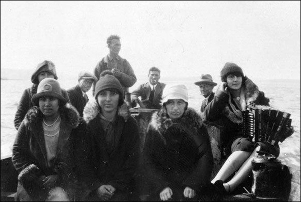 Cartwright women in a motor boat, Labrador