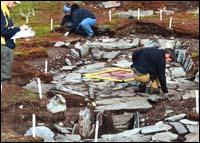 Excavating and recording Inuit sod house at Indian Harbour, 2009