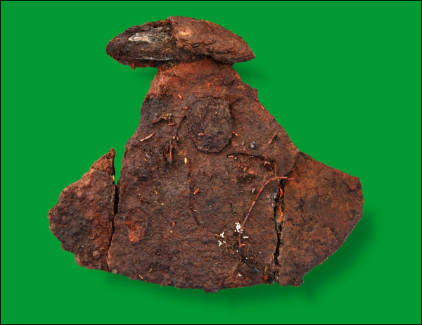  Fragmentary iron ulu with wooden handle, Indian Harbour