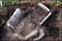 Soapstone pot exposed during excavation at Indian Harbour, 2009