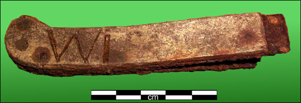 A bone knife handle with an iron blade