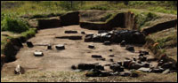  A view of a 19th century Metis sod-walled dwelling at North River after excavation