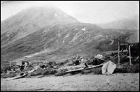 Sod houses, kayaks, and boats.