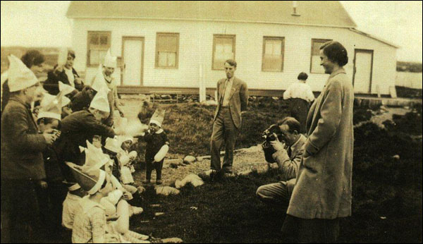 Children's birthday party with Dr and Mrs Twyeffort and Mr. Petten, the school teacher, ca. 1932