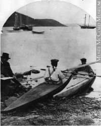 Kayaks at Rigolet, Labrador, NL, ca. 1880