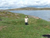 Eva Luther, standing in a depression on Keefe Island
