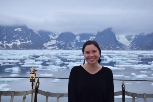 Megan Dicker aboard the CCGS Amundsen near Baffin Island