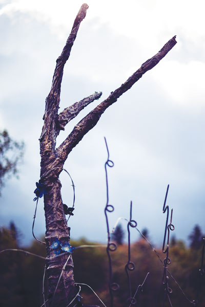 A photo of the danger tree sculpture located at Memorial University's Corner Brook campus
