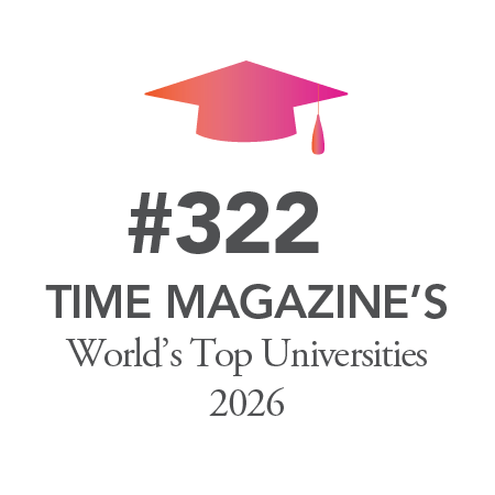 Graphic of a graduation cap above &ldquo;#322&rdquo; and the text &ldquo;Time Magazine&rsquo;s World&rsquo;s Top Universities 2026,&rdquo; highlighting a global university ranking.