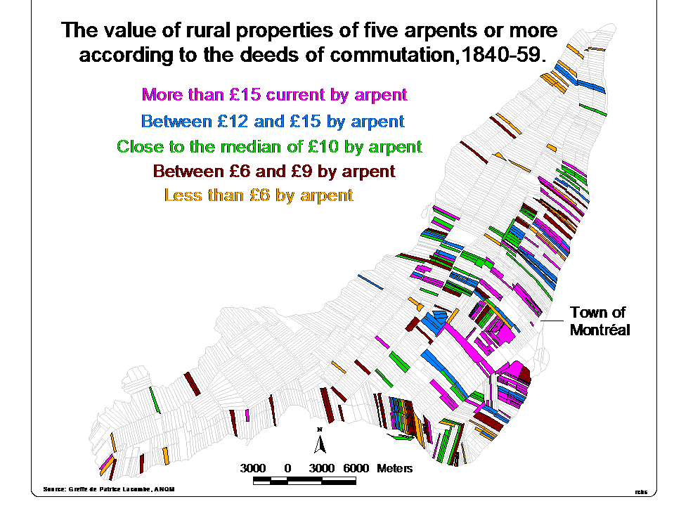 La valeur des terres agricole commues entre 1840 et 1859