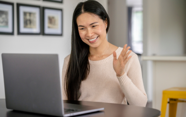 A student participating in a virtual interview