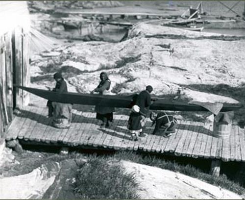 inuit women making a kayak