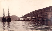 View of Job Brothers & Co. south side premises, St. John's taken from the harbour with two vessels in the foreground