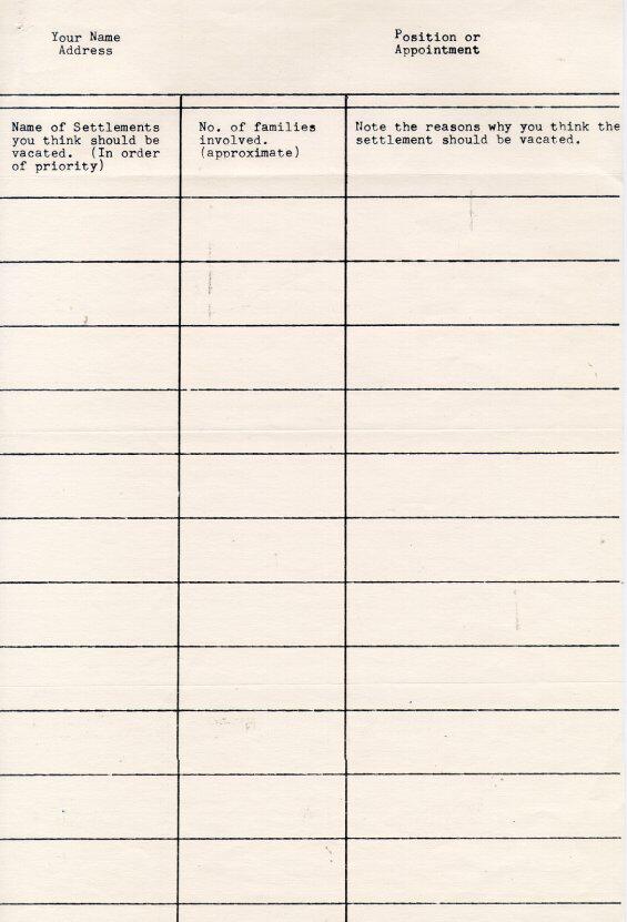 Forms Requesting Resettlement, ca. 1957 Page 1