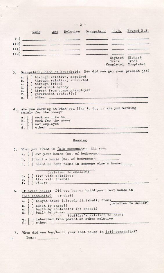 Household Resettlement Questionnaire, 1966 Pages 1-5 (Page 2)