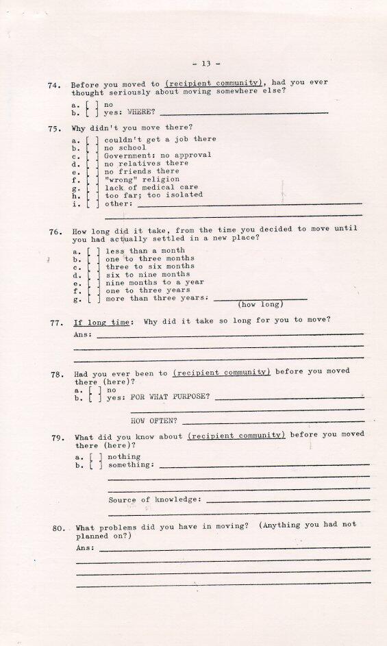 Household Resettlement Questionnaire, 1966 Pages 11-15 (Page 13)