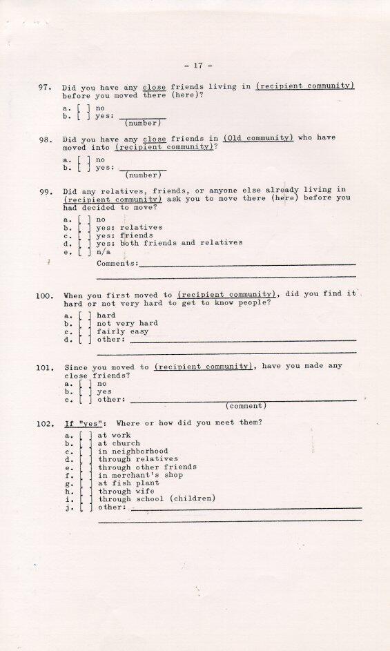 Household Resettlement Questionnaire, 1966 Pages 16-19 (Page 17)
