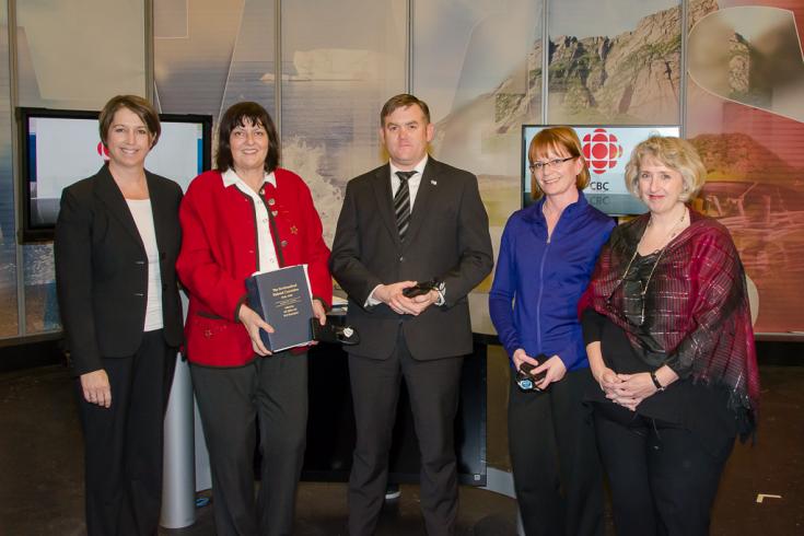 Present for the presentation: Denise Wilson, CBC Atlantic Managing Director; Joan Ritcey, Head – Centre for Newfoundland Studies; Greg Walsh, Provincial Archivist – The Rooms; Pauline Cox, Archivist – MUNFLA; Christine Davies, Associate Producer – CBC Radio.