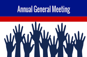 Annual General Meeting in a blue banner above hands held high