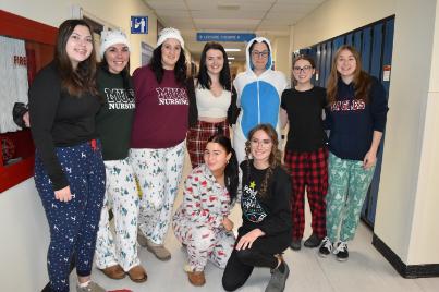 Group of students wearing pajamas to raise money for the Janeway