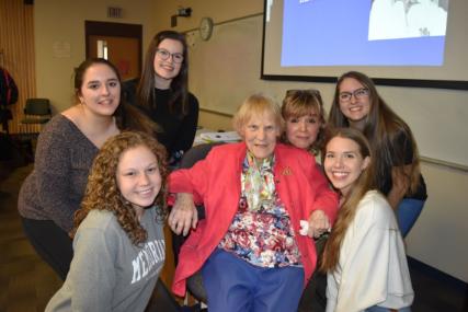 Dr. Caroline Porr with her mom and students