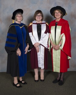 SON retired faculty members Dr. Sandra LeFort (l), and Dr. Shirley Solberg (r) with Dr. Alice Gaudine, dean, School of Nursing
