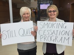 Karen Brown (left) quit smoking three years ago working with Dr. Leslie Phillips (right).
