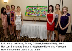 L-R: Karyn Williams, Ashley Colbert, Melissa Kielly, Terri Bessey, Samantha Bartlett, Stephanie Davis and Vanessa Boone unveil the Class of 2012 tile.