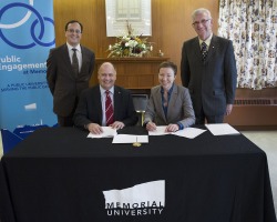 Dr. Rob Greenwood, Dr. Gary Kachanoski, Zita Cobb and Gordon Slade, celebrate the official signing of the MOU.
