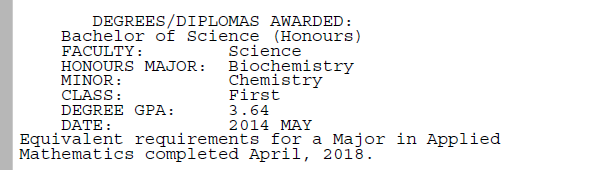 Further credential on transcript