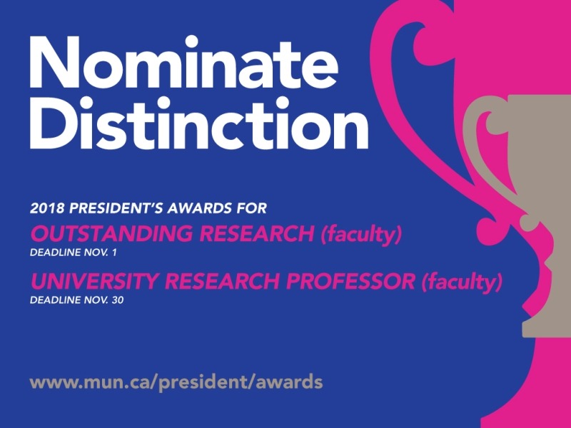 Nominations are being accepted for the President's Award for Outstanding Research and University Research Professor.