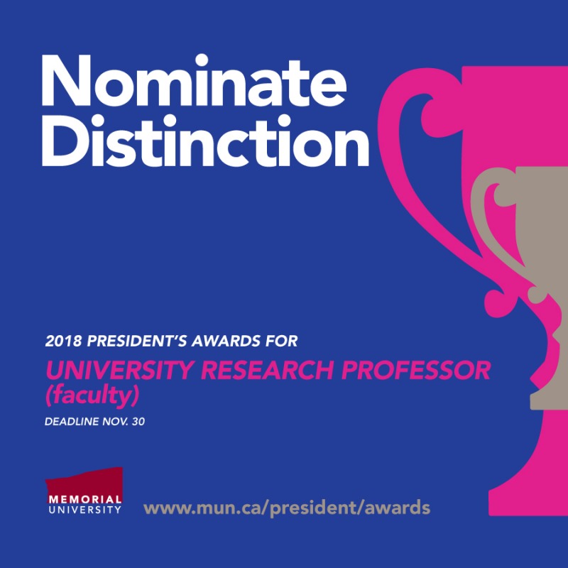 Members of the university community are reminded that nominations for University Research Professor are due Nov. 30. 