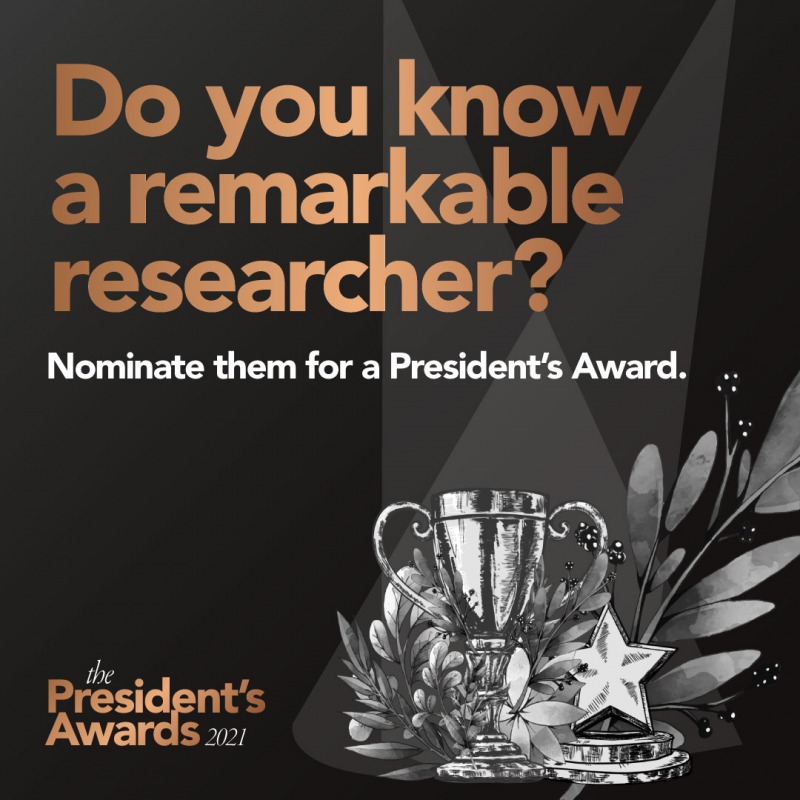 Nominations are being accepted until Nov. 30 for a pair of institutional awards celebrating remarkable researchers: the President's Award for Outstanding Research and University Research Professorship.