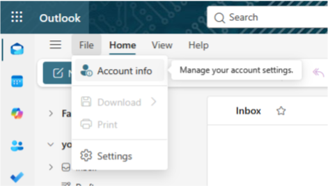 Shared mailbox command from file menu