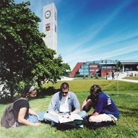 students with clock tower
