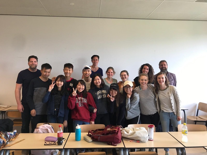 Taylor O'Connor and Caitlin Dillon with classmates at HAN University, The Netherlands
