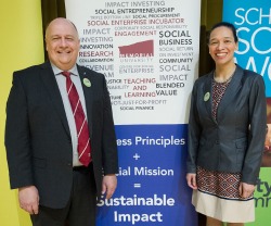 From left, Dr. Gary Kachanoski and Nicole Helwig at the launch of the Centre for Social Enterprise.